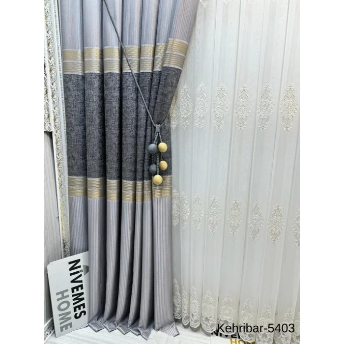 NİVEMESHOME KEHRİBAR FT614162 GRİ V-5403 PANEL CURTAIN 1/3 DENSE PILE CURTAIN APM