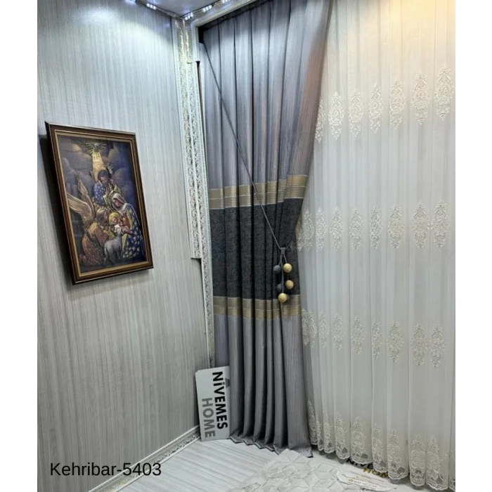 NİVEMESHOME KEHRİBAR FT614162 GRİ V-5403 PANEL CURTAIN 1/3 DENSE PILE CURTAIN APM