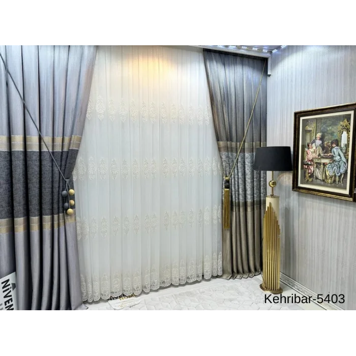 NİVEMESHOME KEHRİBAR FT614162 GRİ V-5403 PANEL CURTAIN 1/3 DENSE PILE CURTAIN APM