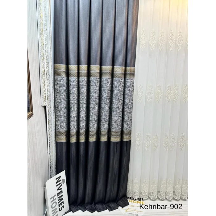 NİVEMESHOME KEHRİBAR FT614162 SİYAH V-902 PANO FON PERDE 1/3 SIK PİLELİ PERDE APM