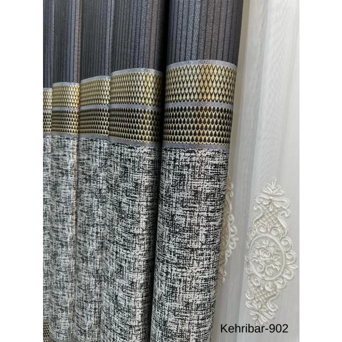 NİVEMESHOME KEHRİBAR FT614162 SİYAH V-902 PANO FON PERDE 1/3 SIK PİLELİ PERDE APM