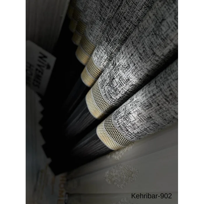 NİVEMESHOME KEHRİBAR FT614162 SİYAH V-902 PANO FON PERDE 1/3 SIK PİLELİ PERDE APM
