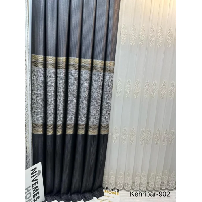 NİVEMESHOME KEHRİBAR FT614162 SİYAH V-902 PANO FON PERDE 1/3 SIK PİLELİ PERDE APM