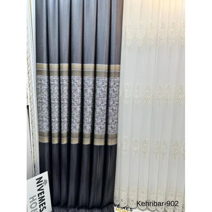 NİVEMESHOME KEHRİBAR FT614162 SİYAH V-902 PANO FON PERDE 1/3 SIK PİLELİ PERDE APM