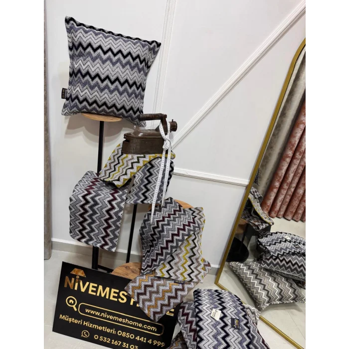 NİVEMESHOME LACİVERT GRİ KIRLENT KILIFI 45X45