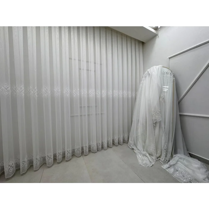 NİVEMESHOME LUNA GEOMETRIC PATTERNED 1/3 THICK PLEATED TULLE CURTAIN APM