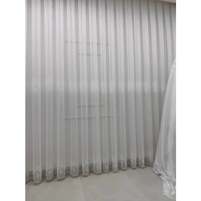 NİVEMESHOME LUNA GEOMETRIC PATTERNED 1/3 THICK PLEATED TULLE CURTAIN APM