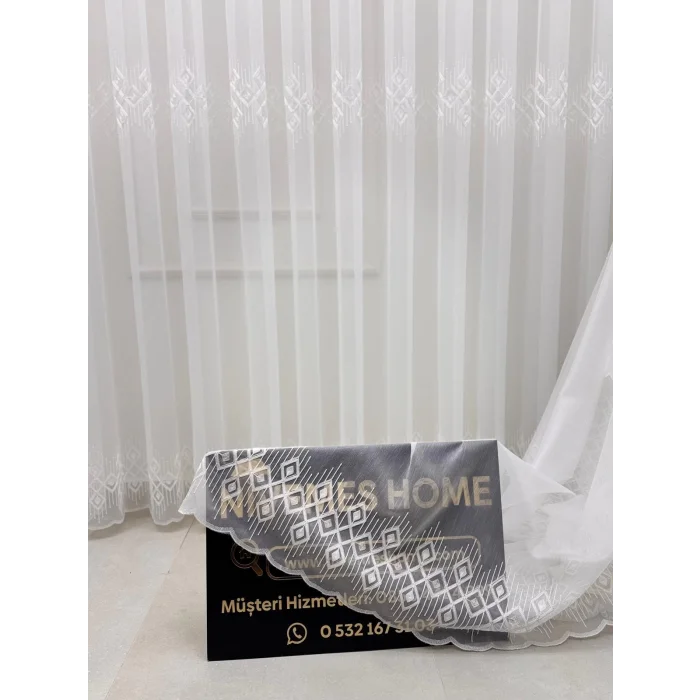 NİVEMESHOME LUNA GEOMETRIC PATTERNED 1/3 THICK PLEATED TULLE CURTAIN APM