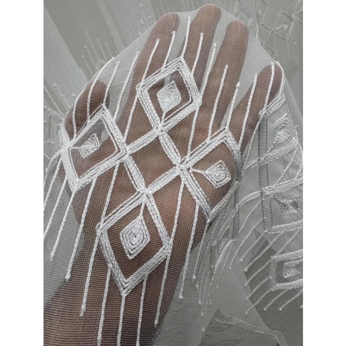 NİVEMESHOME LUNA GEOMETRIC PATTERNED 1/3 THICK PLEATED TULLE CURTAIN APM