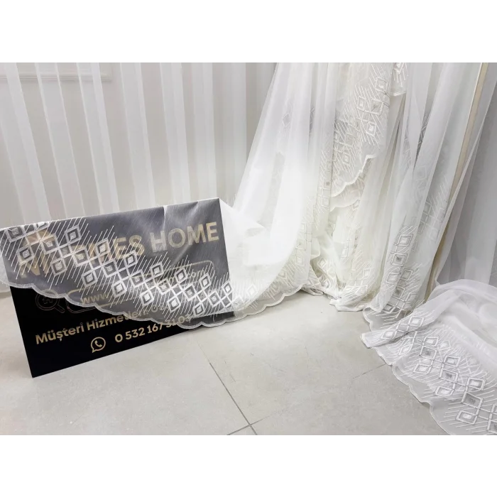 NİVEMESHOME LUNA GEOMETRIC PATTERNED 1/3 THICK PLEATED TULLE CURTAIN APM