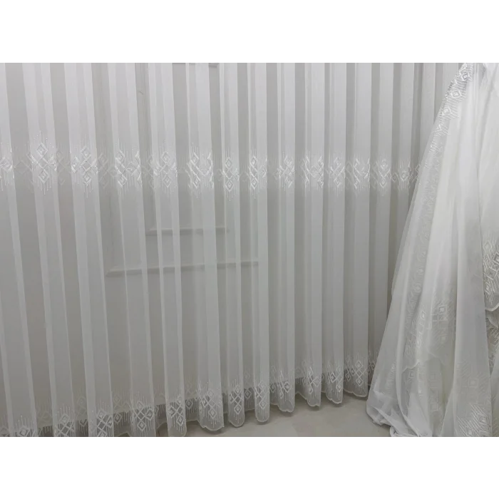 NİVEMESHOME LUNA GEOMETRIC PATTERNED 1/3 THICK PLEATED TULLE CURTAIN APM