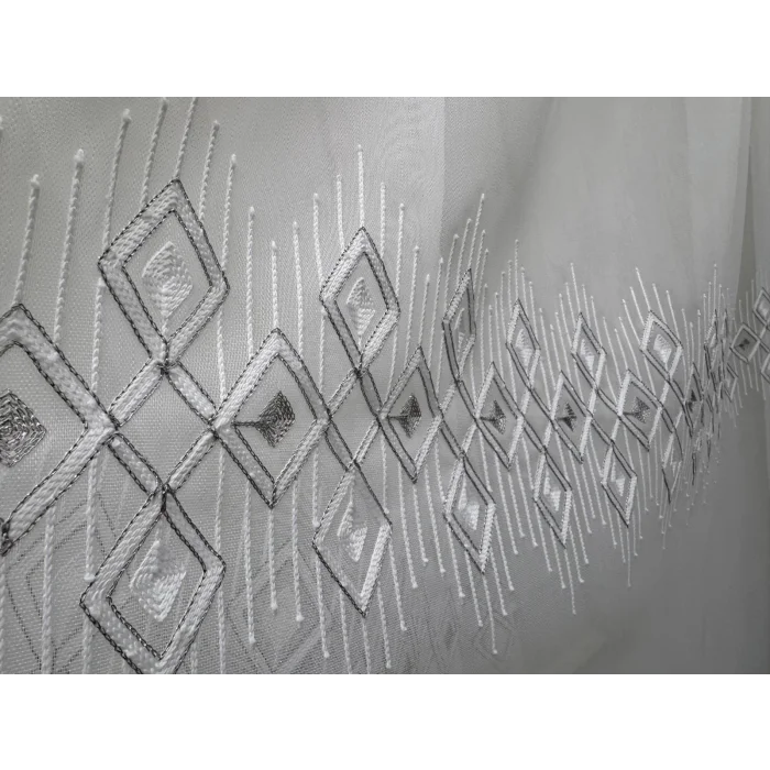 NİVEMESHOME LUNA GEOMETRIC PATTERNED SILVER 1/3 DENSE PLEATED TULLE CURTAIN APM