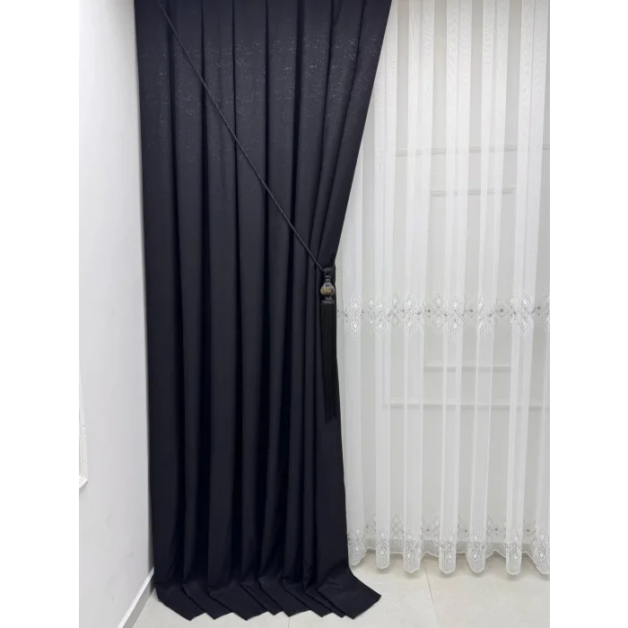 NİVEMESHOME LUNA GEOMETRIC PATTERNED SILVER 1/3 DENSE PLEATED TULLE CURTAIN APM