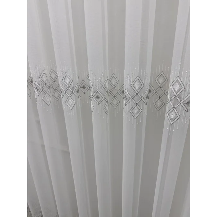 NİVEMESHOME LUNA GEOMETRIC PATTERNED SILVER 1/3 DENSE PLEATED TULLE CURTAIN APM