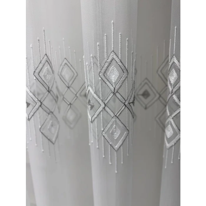 NİVEMESHOME LUNA GEOMETRIC PATTERNED SILVER 1/3 DENSE PLEATED TULLE CURTAIN APM