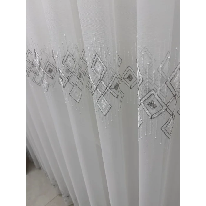 NİVEMESHOME LUNA GEOMETRIC PATTERNED SILVER 1/3 DENSE PLEATED TULLE CURTAIN APM