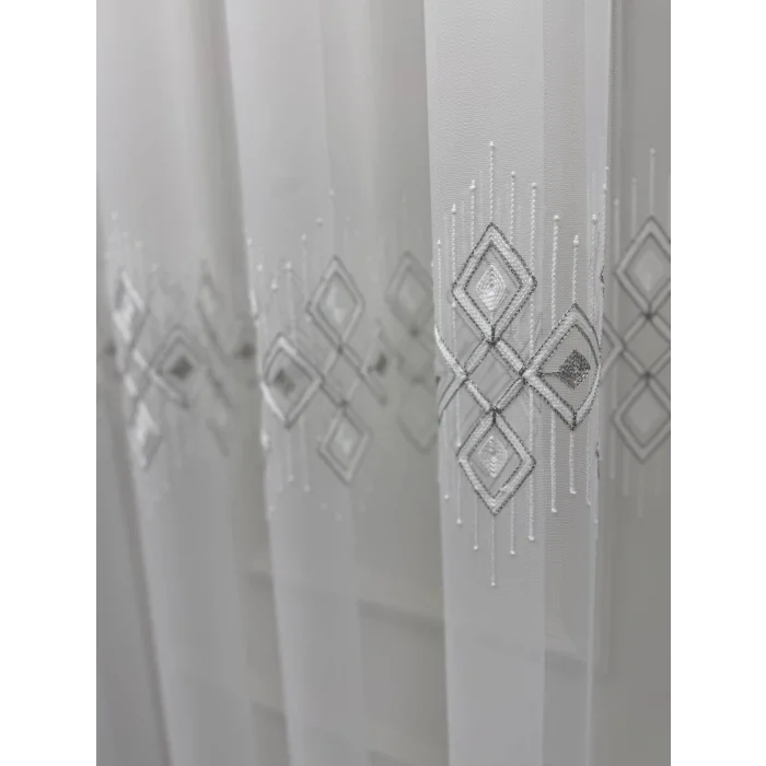 NİVEMESHOME LUNA GEOMETRIC PATTERNED SILVER 1/3 DENSE PLEATED TULLE CURTAIN APM