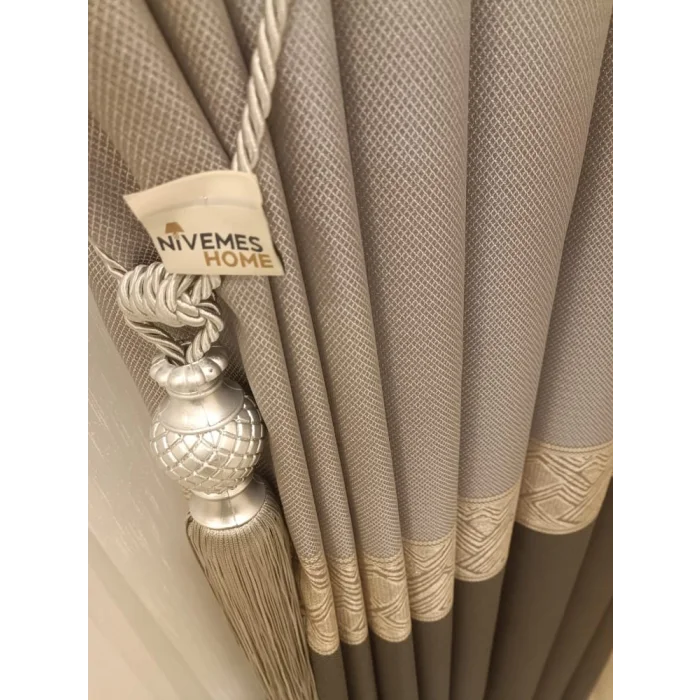 NİVEMESHOME MARİLYA GRAY/GOLD 1/3 DENSE PILE BACKDROP CURTAIN