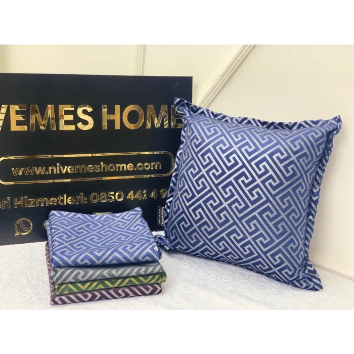 NİVEMESHOME MONET ZİGZAG ELYAF DOLGULU KIRLENT LACİVERT 45 X 45