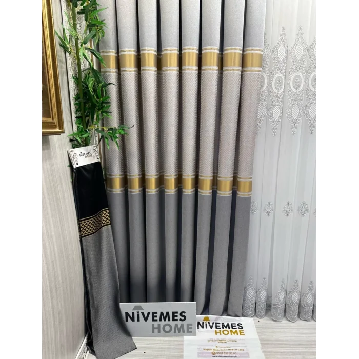 NİVEMESHOME MOZAİK FT614163 V-2001 GRİ 1/3 SIK PİLELİ FON PERDE APM