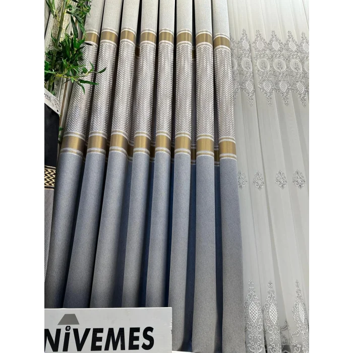 NİVEMESHOME MOZAİK FT614163 V-2001 GRİ 1/3 SIK PİLELİ FON PERDE APM