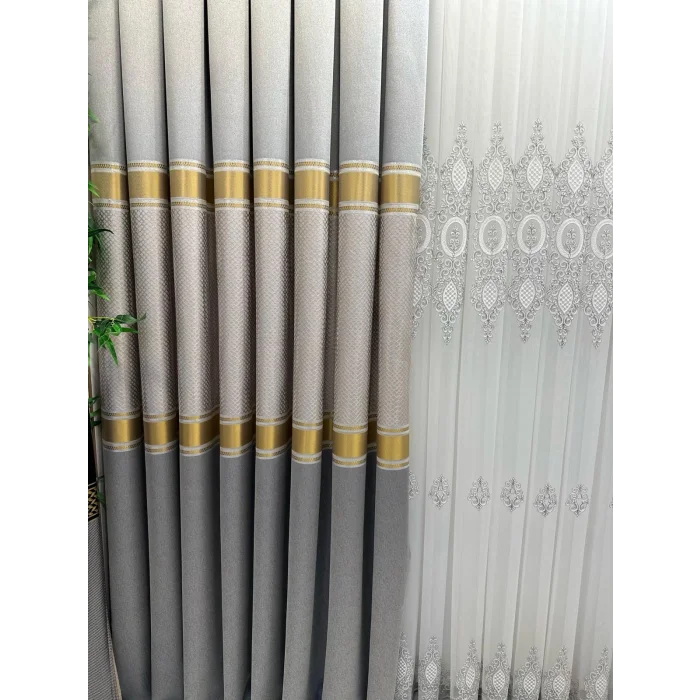 NİVEMESHOME MOZAİK FT614163 V-2001 GRİ 1/3 SIK PİLELİ FON PERDE APM