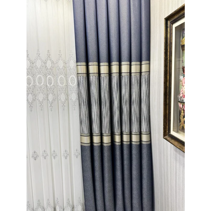 NİVEMESHOME MOZAİK FT614163 V-502 LACİVERT 1/3 SIK PİLELİ FON PERDE APM