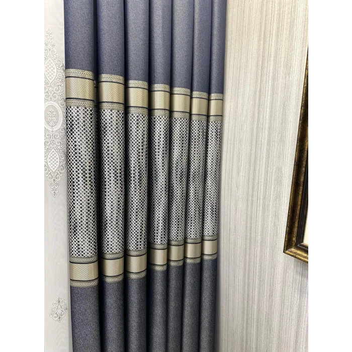 NİVEMESHOME MOZAİK FT614163 V-502 LACİVERT 1/3 SIK PİLELİ FON PERDE APM