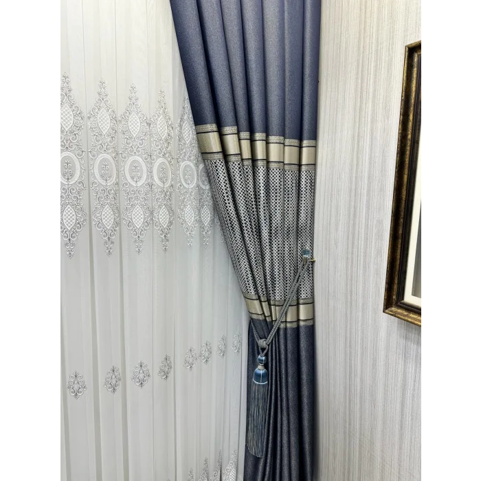 NİVEMESHOME MOZAİK FT614163 V-502 LACİVERT 1/3 SIK PİLELİ FON PERDE APM