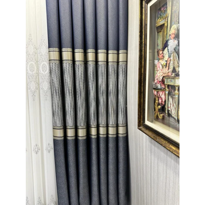 NİVEMESHOME MOZAİK FT614163 V-502 LACİVERT 1/3 SIK PİLELİ FON PERDE APM