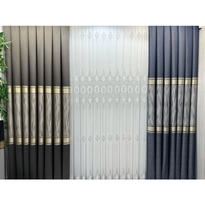 NİVEMESHOME MOZAİK FT614163 V-502 LACİVERT 1/3 SIK PİLELİ FON PERDE APM