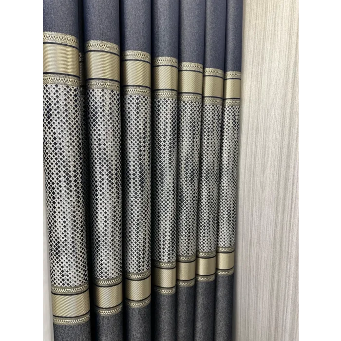 NİVEMESHOME MOZAİK FT614163 V-502 LACİVERT 1/3 SIK PİLELİ FON PERDE APM