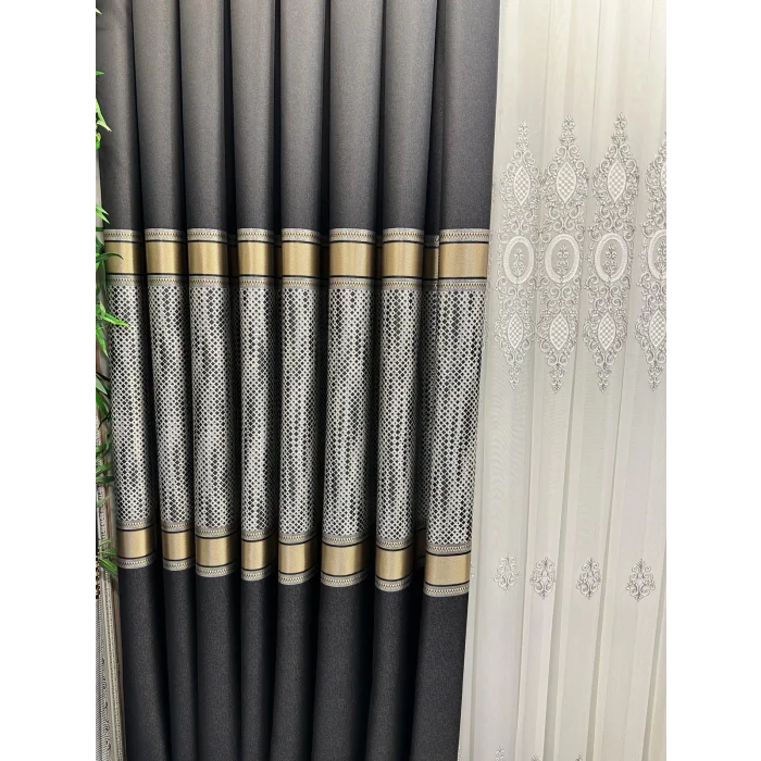 NİVEMESHOME MOZAİK FT614163 V-902 SİYAH 1/3 SIK PİLELİ FON PERDE APM