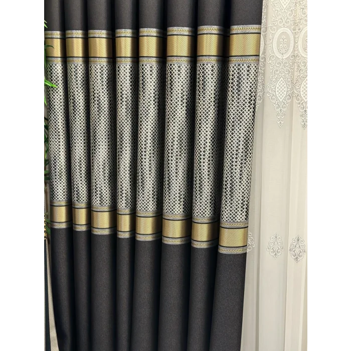 NİVEMESHOME MOZAİK FT614163 V-902 SİYAH 1/3 SIK PİLELİ FON PERDE APM