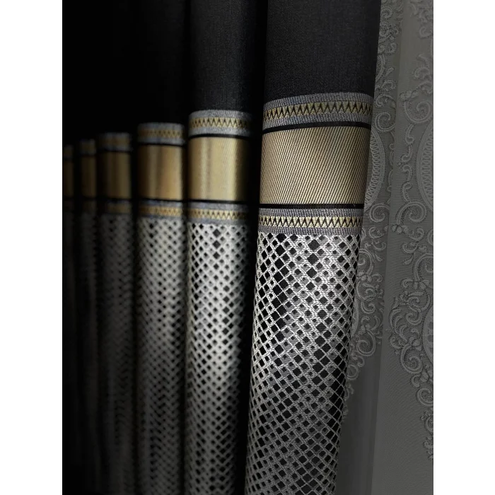 NİVEMESHOME MOZAİK FT614163 V-902 SİYAH 1/3 SIK PİLELİ FON PERDE APM