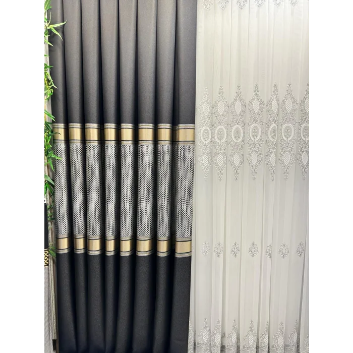 NİVEMESHOME MOZAİK FT614163 V-902 SİYAH 1/3 SIK PİLELİ FON PERDE APM