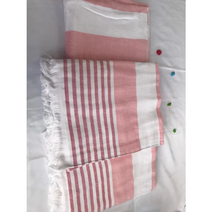 NIVEMESHOME DAISY-WHITE STRIPED TASSELED BEACH TOWEL