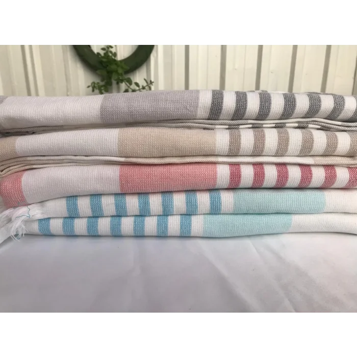 NIVEMESHOME DAISY-WHITE STRIPED TASSELED BEACH TOWEL