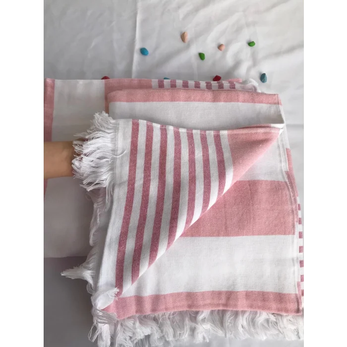 NIVEMESHOME DAISY-WHITE STRIPED TASSELED BEACH TOWEL