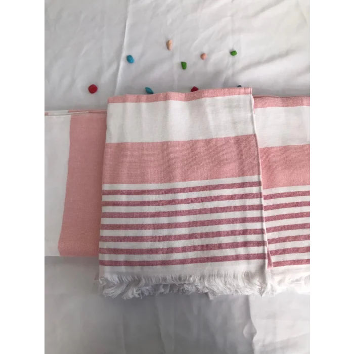 NIVEMESHOME DAISY-WHITE STRIPED TASSELED BEACH TOWEL