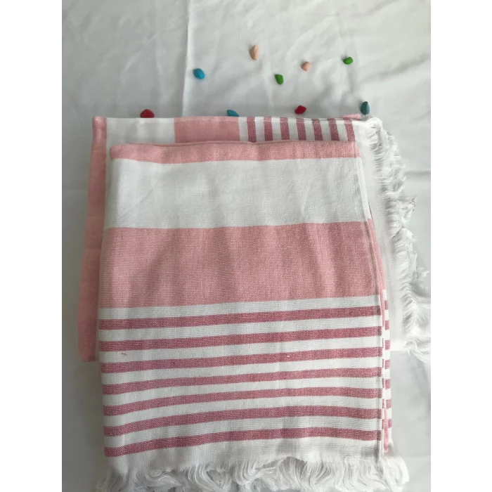 NIVEMESHOME DAISY-WHITE STRIPED TASSELED BEACH TOWEL