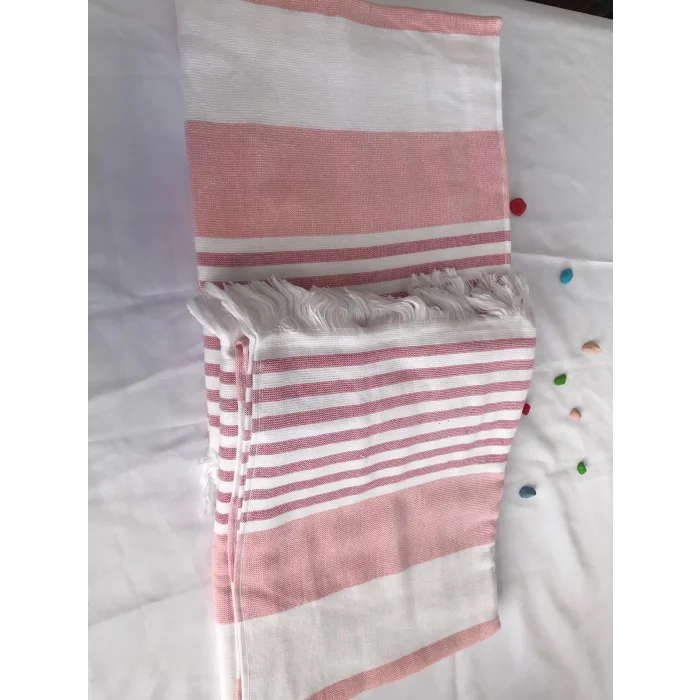 NIVEMESHOME DAISY-WHITE STRIPED TASSELED BEACH TOWEL