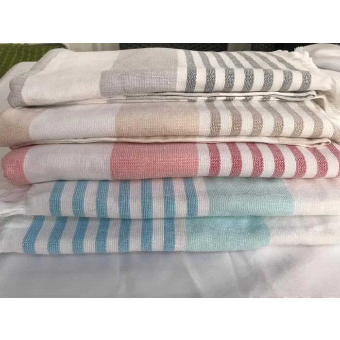 NIVEMESHOME DAISY-WHITE STRIPED TASSELED BEACH TOWEL