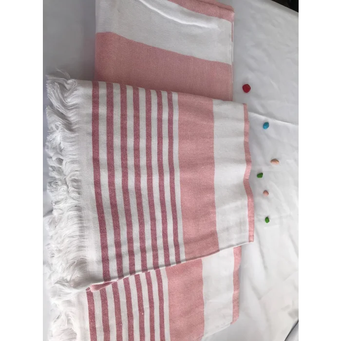 NIVEMESHOME DAISY-WHITE STRIPED TASSELED BEACH TOWEL