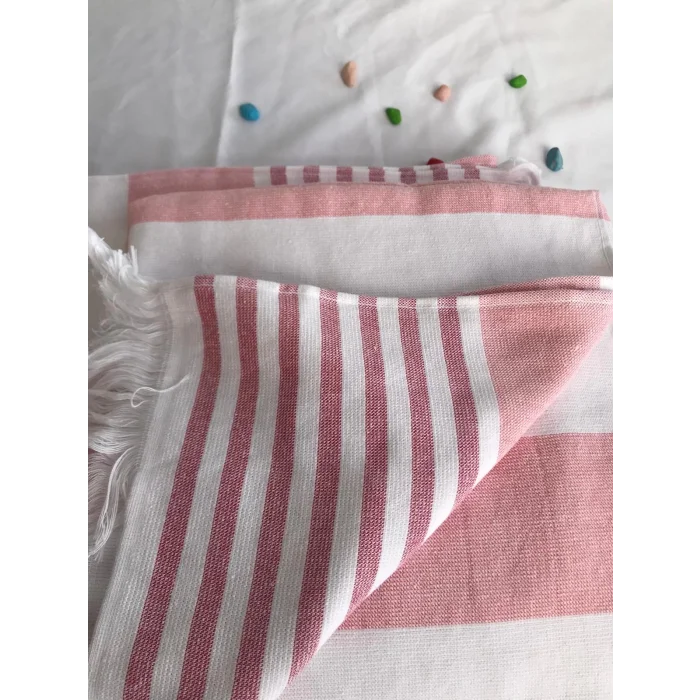 NIVEMESHOME DAISY-WHITE STRIPED TASSELED BEACH TOWEL