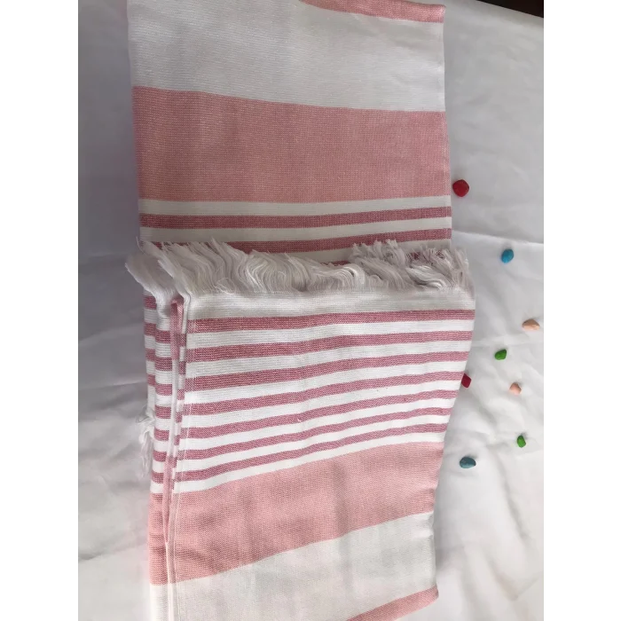 NIVEMESHOME DAISY-WHITE STRIPED TASSELED BEACH TOWEL