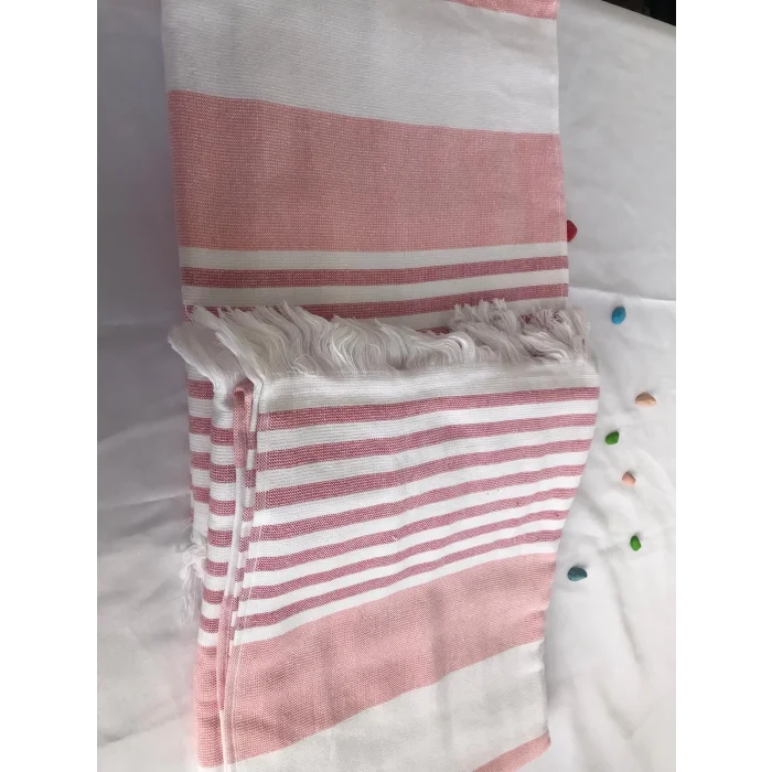 NIVEMESHOME DAISY-WHITE STRIPED TASSELED BEACH TOWEL