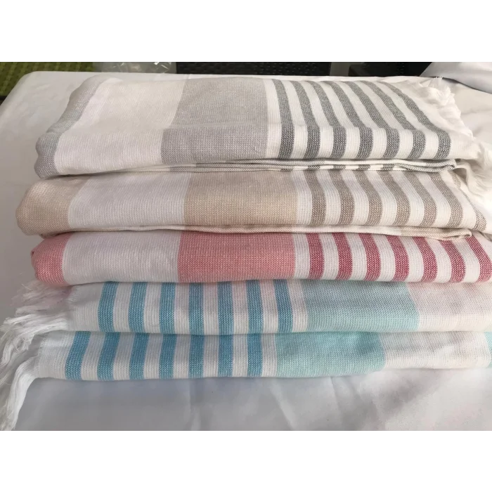 NIVEMESHOME DAISY-WHITE STRIPED TASSELED BEACH TOWEL