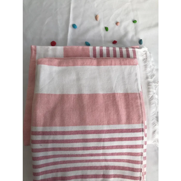 NIVEMESHOME DAISY-WHITE STRIPED TASSELED BEACH TOWEL