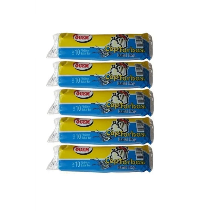 NİVEMESHOME ÖGEM BATTAL BOY ÇÖP POŞETİ 75X90 CM 70 LT 10LU RULO 5 PAKET MAVİ